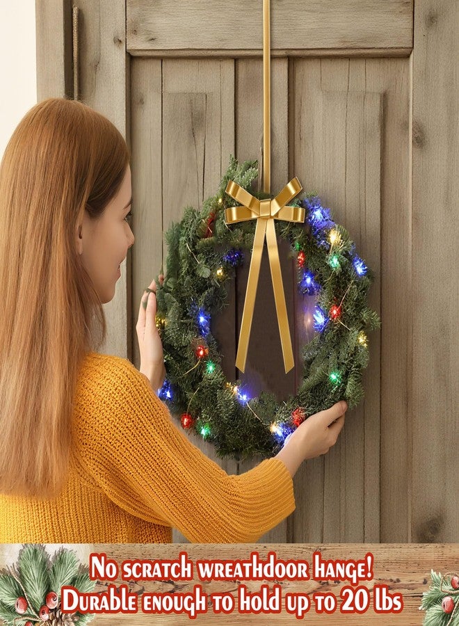 Otoolling 2 Pack Christmas Wreath Hangers for Front Door Christmas Decoration Metal Bow Door Wreath Hanger Front Gold Bow Garland Hooks Hanging Welcome Sign for Xmas Halloween Fall Decorations - Image 5
